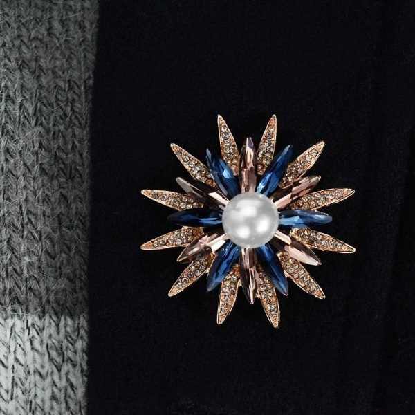 719W9QcqYUL._AC_SL1000 Austrain Crystal Geometry Flower Brooch Pins with Simulated Pearl Bouquet Jewelry Accessories for Women