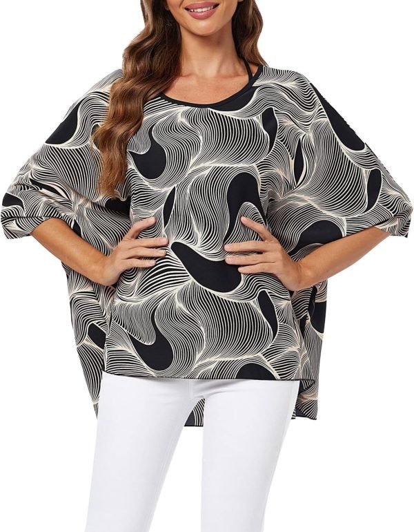 Women Chiffon Blouse Floral Batwing Sleeve Beach Cover Loose Tunic Shirt Tops