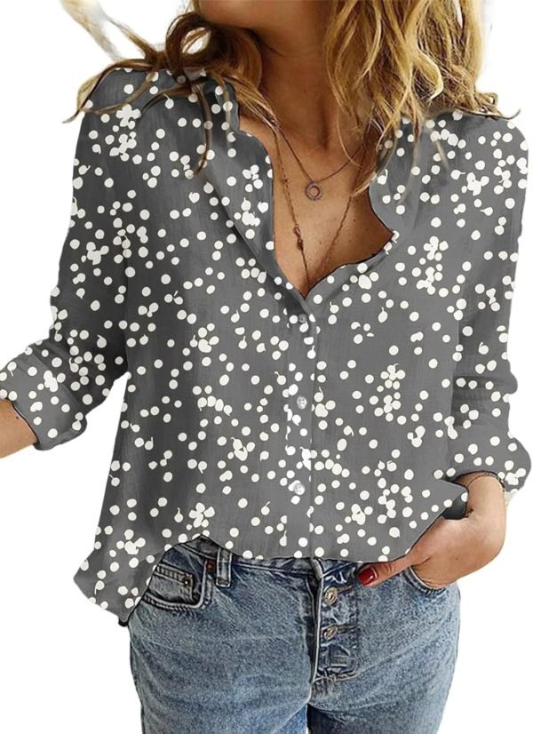 71ByhPNNCJL._AC_SL1500 Women's Casual V Neck Alicia Floral Print Roll Up Long Sleeve Chiffon Button Down Blouses Bohemian Top Shirts