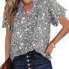 Women's Casual V Neck Floral Print Smocked Short Sleeve Chiffon Blouses Bohemian Top Shirts