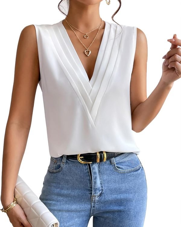 Sleeveless Chiffon Tops for Women Summer Triple V-neck T Shirts Business Office Dressy Outfit Blouse