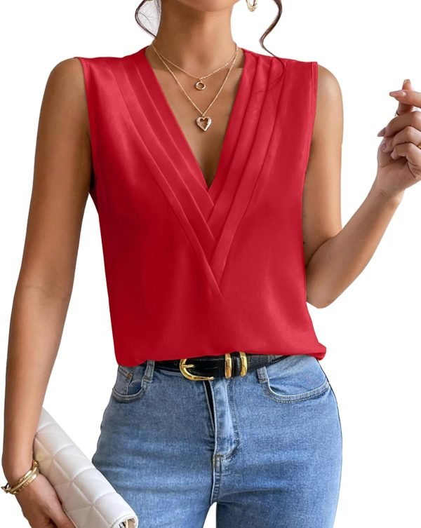 Sleeveless Chiffon Tops for Women Summer Triple V-neck T Shirts Business Office Dressy Outfit Blouse