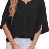 Women's Chiffon Blouse 3/4 Sleeve Crew Neck Loose Tops Casual Blouses Shirt