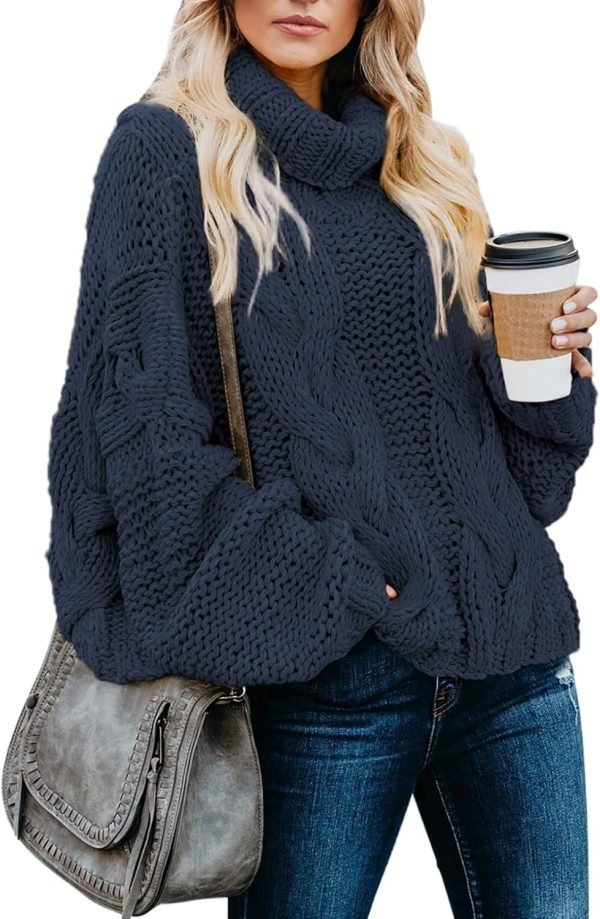 71Cppz9WWAL._AC_SL1500 Womens 2024 Winter Fall Solid Turtleneck High Neck Balloon Long Sleeve Sweaters Pullover Outerwear