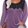 Plus Size Lace Tops for Women Long Sleeve Crewneck Pullover Fall T-shirts Tunics Basic Tees T-Shirts XL-5XL