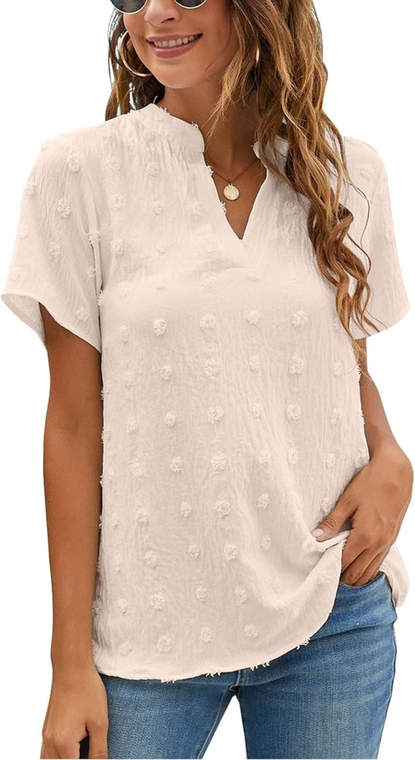 71DAfoelp4L._AC_SL1500 Womens White Chiffon Blouses Short Sleeve V Neck Shirts Summer Casual Polka Dot Tops