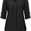U.Vomade Women's 3/4 Cuffed Sleeve Chiffon V Neck Casual Shirts for Women S-XL