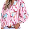 Women 2024 Loose V-Neck Shirts Paisley Print Lantern Sleeve Blouse Tops