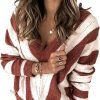 Womens 2024 Deep V Neck Sweaters Striped Long Sleeve Knit Pullover Sweaters for Women