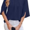 Women's Chiffon Blouse 3/4 Sleeve Crew Neck Loose Tops Casual Blouses Shirt