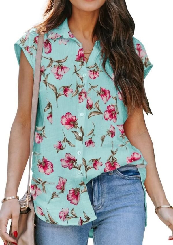 71GAhGuVnVL._AC_SL1169 Women's V Neck Short Sleeve Button Down Shirts Casual Chiffon Blouses Tops