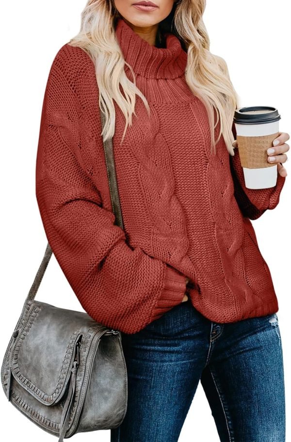 71GYljNAAOL._AC_SL1500 Womens 2024 Winter Fall Solid Turtleneck High Neck Balloon Long Sleeve Sweaters Pullover Outerwear