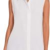 Womens Sleeveless Button Down Shirt Classic Collared Blouse Basic Tank Tops Work Office Chiffon Tops