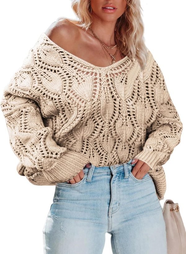 71HaUAwezeL._AC_SL1500 Fall Sweaters Round Neck Crochet Hollow Out Cute Winter Pullover Sweaters for Women Trendy 2024