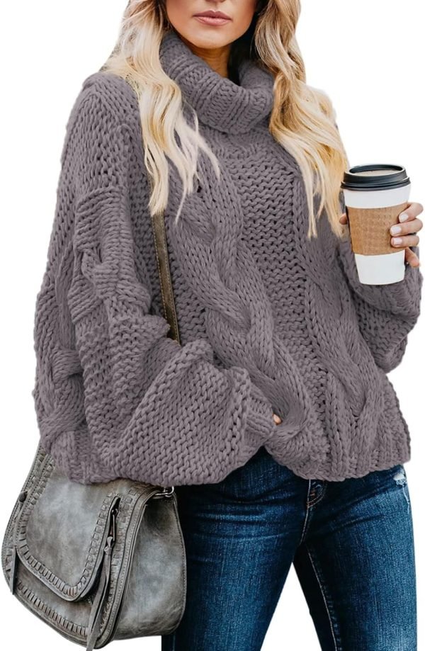 71HuR5TIb-L._AC_SL1500 Womens 2024 Winter Fall Solid Turtleneck High Neck Balloon Long Sleeve Sweaters Pullover Outerwear