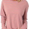 Women's Casual Striped Long Sleeve Tops Crew Neck Knit Ribbed Basic T Shirts