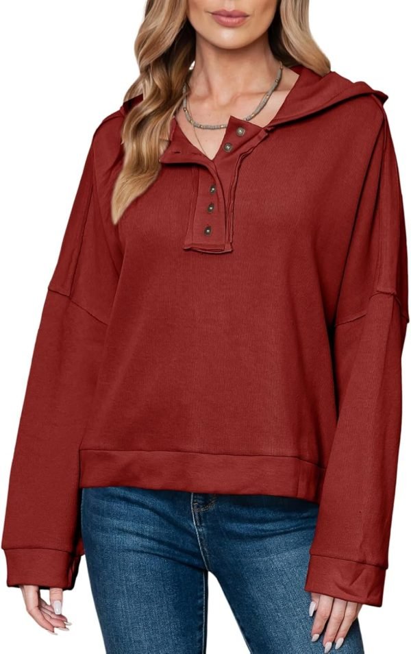71IIRui_yyL._AC_SL1500 Hoodies for Women 2024 Fashion Fall V Neck Button Down Long Sleeve Hooded Sweatshirts Tops