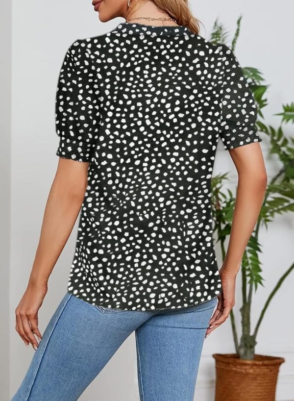 71IU5zOuFcL._AC_SL1500 Womens Fashion Blouses Notched V Neck Puffer Short Sleeve Shirt Polka Dot Tops Chiffon Dressy Shirts