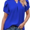 Women's Dressy Casual Business Work Chiffon Blouses Tops Summer V Neck Cute Loose Petal Short Sleeve T-Shirts