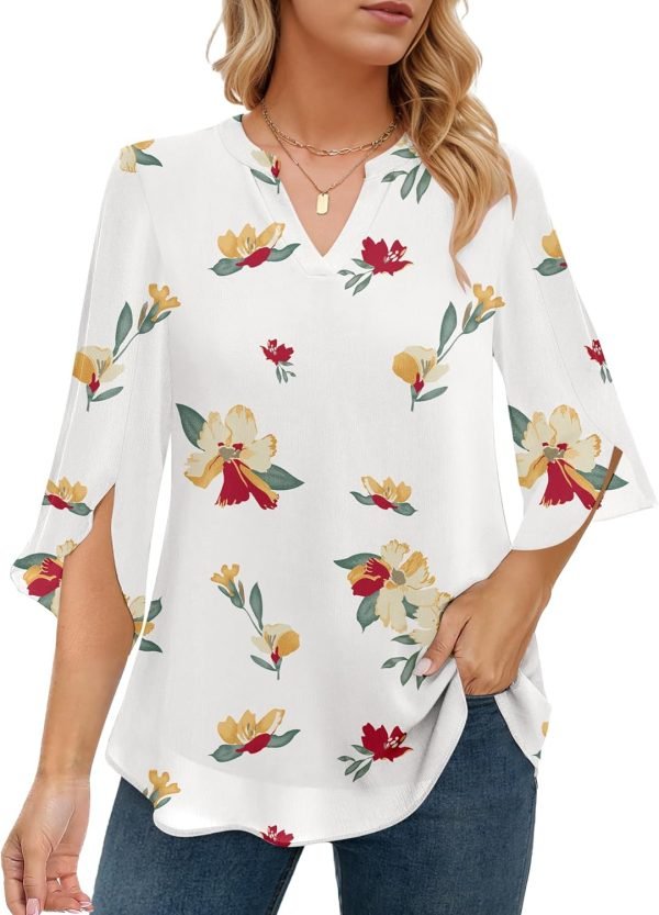71ImuKxo6ML._AC_SL1500_bb6f0d35-1d7e-484d-a596-c96dd164d548 Women's 3/4 Sleeve Chiffon Blouses for Women Dressy Casual, V Neck Double Layers Chiffon Blouses 2024, Tunic Tops