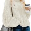 Womens 2024 Winter Fall Solid Turtleneck High Neck Balloon Long Sleeve Sweaters Pullover Outerwear