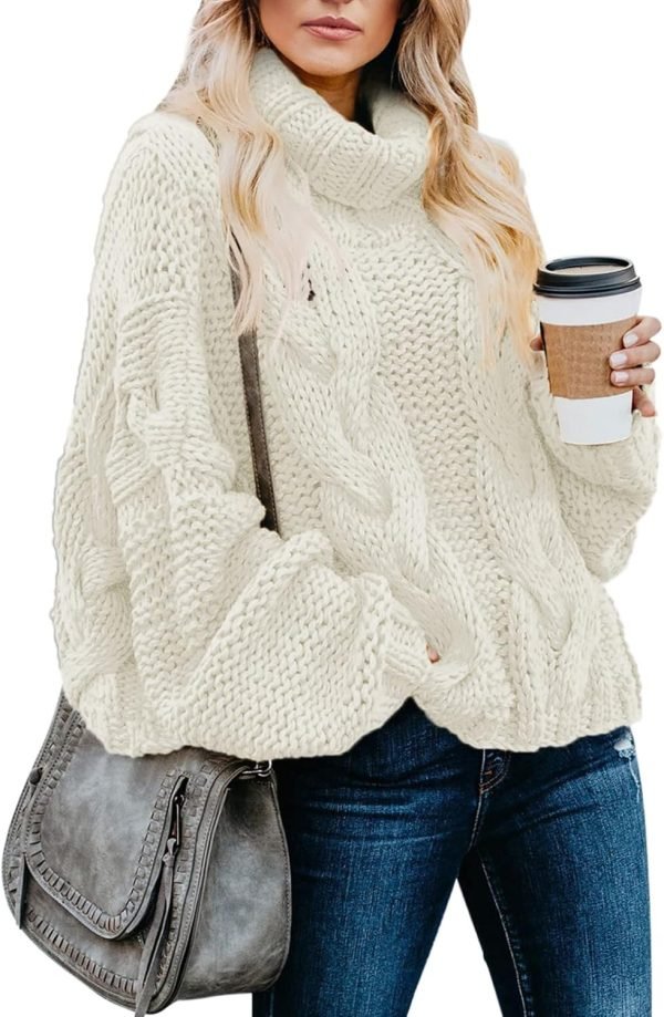 71JKdMxeuBL._AC_SL1500 Womens 2024 Winter Fall Solid Turtleneck High Neck Balloon Long Sleeve Sweaters Pullover Outerwear