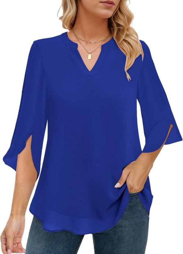 71JKs8vPNYL._AC_SL1500_ffec4a4b-6c1a-4c77-ae33-2bbffc52b027 Women's 3/4 Sleeve Chiffon Blouses for Women Dressy Casual, V Neck Double Layers Chiffon Blouses 2024, Tunic Tops
