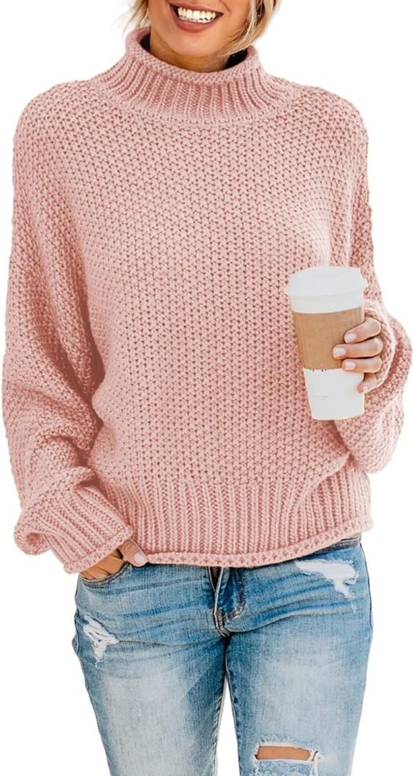 71JLFxb04AL._AC_SL1500 Womens 2024 Winter Fall Solid Turtleneck High Neck Balloon Long Sleeve Sweaters Pullover Outerwear