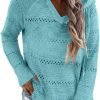 Women Color Block Hooded Crochet Striped Sweaters Lightweight Drawstring Hoodies Pullover Trendy Sweatshirts