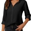Womens Button Down Shirt Long Sleeve Classic Collared Tops Work Office Casual Chiffon Blouse