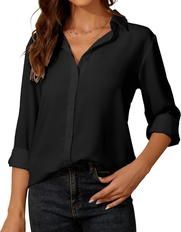 71KGRQ8bAoL._AC_SL1500 Womens Button Down Shirt Long Sleeve Classic Collared Tops Work Office Casual Chiffon Blouse