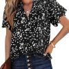Women's Casual V Neck Floral Print Smocked Short Sleeve Chiffon Blouses Bohemian Top Shirts
