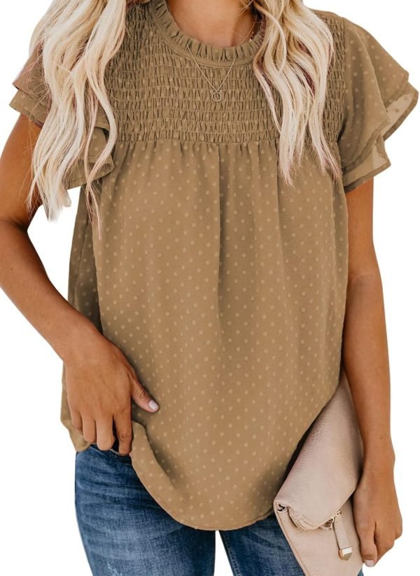 71K_ZzyUo7L._AC_SL1500 Womens Crewneck Lace Crochet Pom Pom Flowy Short Sleeve Casual Shirts Blouses Tops
