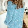 Women's Casual V Neck Alicia Floral Print Roll Up Long Sleeve Chiffon Button Down Blouses Bohemian Top Shirts