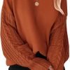 Women's 2024 Fall Long Sleeve Crew Neck Solid Color Cable Knit Chunky Casual Oversized Pullover Sweater Tops