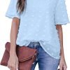 Womens Chiffon Blouse Summer Casual Round Neck Short Sleeve Pom Pom Shirts Top