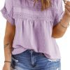 Women Plus Size Tops Crewneck Short Sleeve Lace Crochet Loose Casual Summer Blouses Shirts(1X-5X)