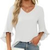 Chiffon Blouses for Women Ruffle 3/4 Sleeve Dressy V Neck Casual Flowy Tunic Tops