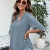 Womens 3/4 Sleeve Chiffon Blouses V Neck Double Layers Mesh Shirts Dressy Flowy Tunic Tops (M-5XL)