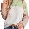 Womens Fashion 2024 Color Block Long Sleeve Crewneck Knitted Casual Loose Pullover Shirts Tops