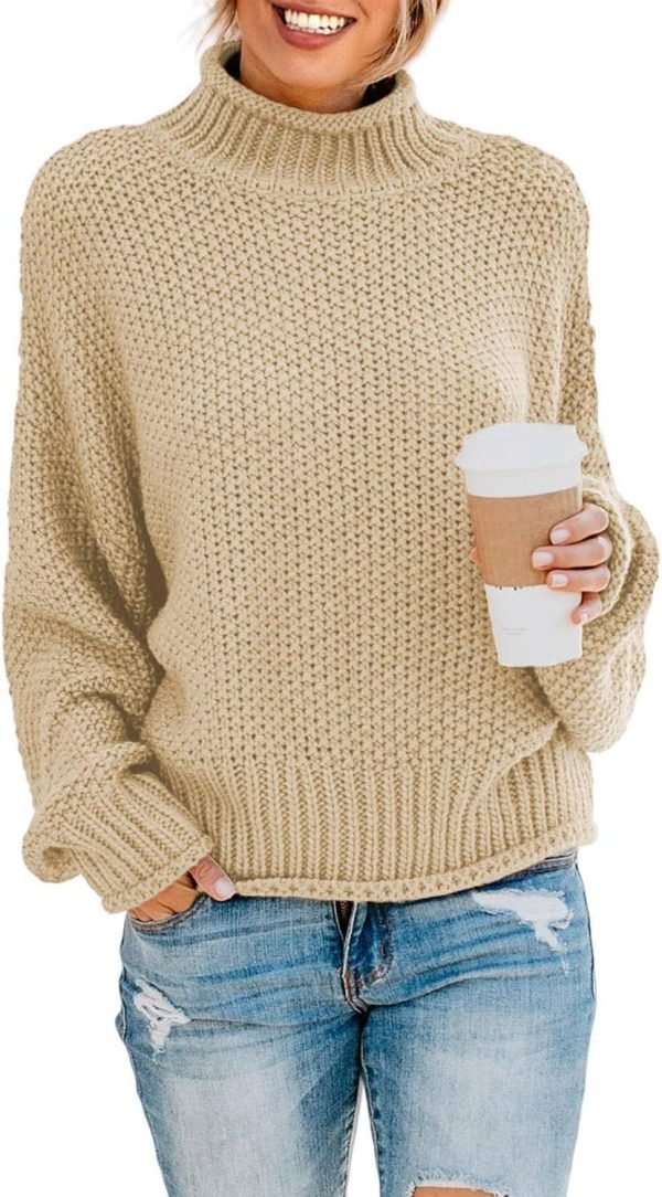 71MOBAKWqoL._AC_SL1500 Womens 2024 Winter Fall Solid Turtleneck High Neck Balloon Long Sleeve Sweaters Pullover Outerwear