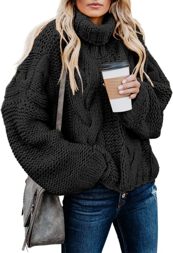 71MURU497zL._AC_SL1500 Womens 2024 Winter Fall Solid Turtleneck High Neck Balloon Long Sleeve Sweaters Pullover Outerwear