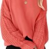 Women's 2024 Fall Long Sleeve Crew Neck Solid Color Cable Knit Chunky Casual Oversized Pullover Sweater Tops