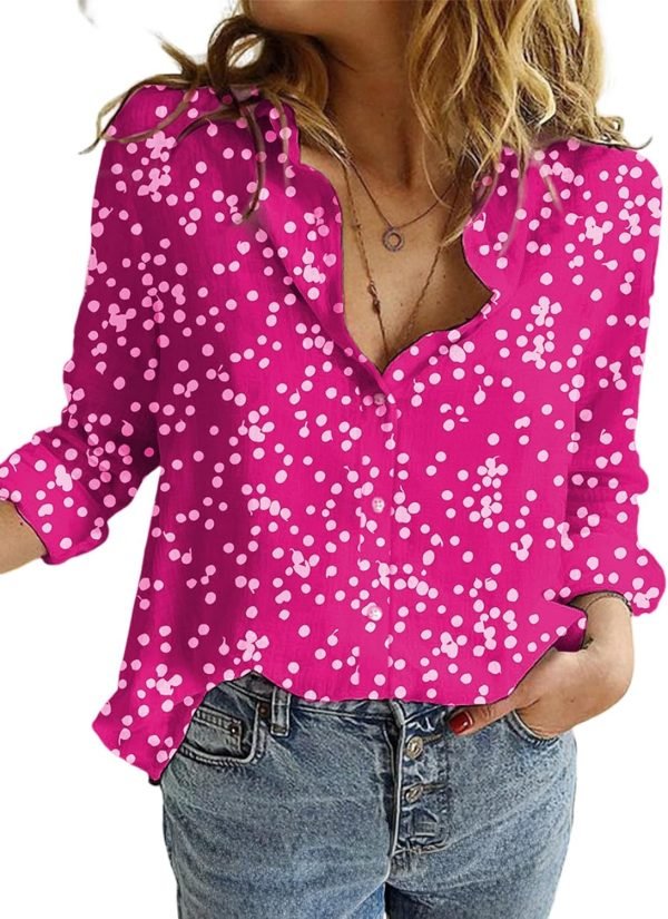 71MoRsCp08L._AC_SL1500 Women's Casual V Neck Alicia Floral Print Roll Up Long Sleeve Chiffon Button Down Blouses Bohemian Top Shirts