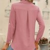 Womens Button Down Shirts V Neck Roll Up 3/4 Length Sleeve Tops Elegant Dressy Blouses Business Casual Outfits