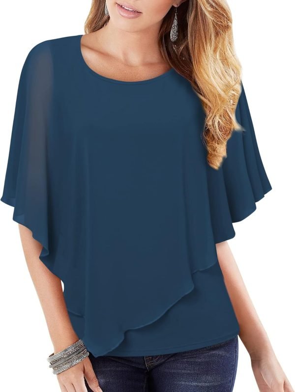 71Mz2cw_8yL._AC_SL1500 Women's Lightweight Flowy Shirt Double-Layered Printed Chiffon Poncho Blouse Top