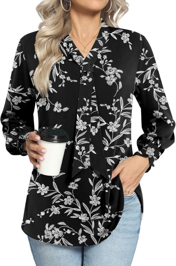 71No4Nw1YML._AC_SL1500 Women's Fall Long Sleeve Chiffon Blouse Winter V-Neck Tunic Tops Business Shirt