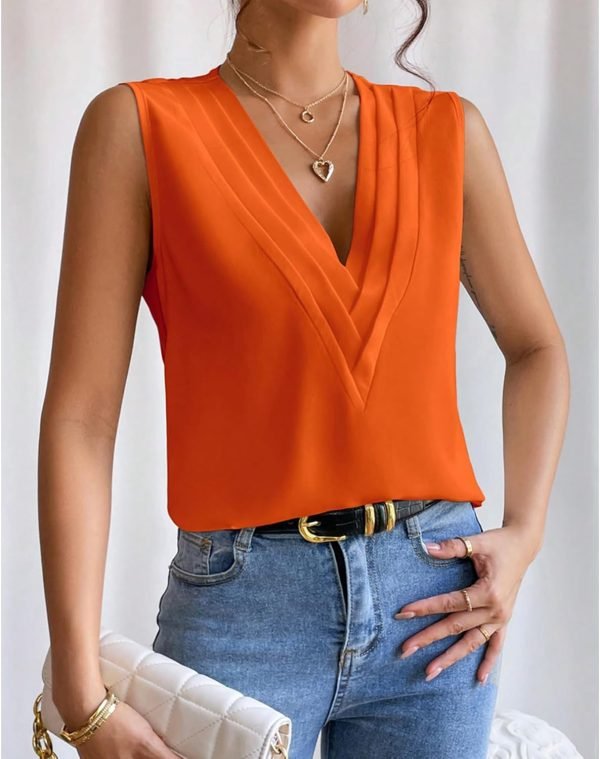 Sleeveless Chiffon Tops for Women Summer Triple V-neck T Shirts Business Office Dressy Outfit Blouse