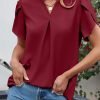Women's Dressy Casual Business Work Chiffon Blouses Tops Summer V Neck Cute Loose Petal Short Sleeve T-Shirts