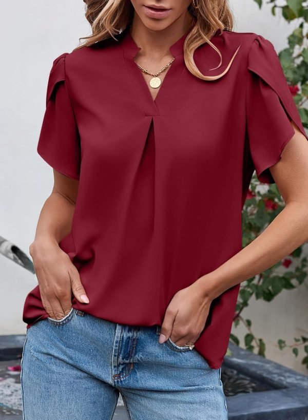 71O8u0cs-2L._AC_SL1500 Women's Dressy Casual Business Work Chiffon Blouses Tops Summer V Neck Cute Loose Petal Short Sleeve T-Shirts